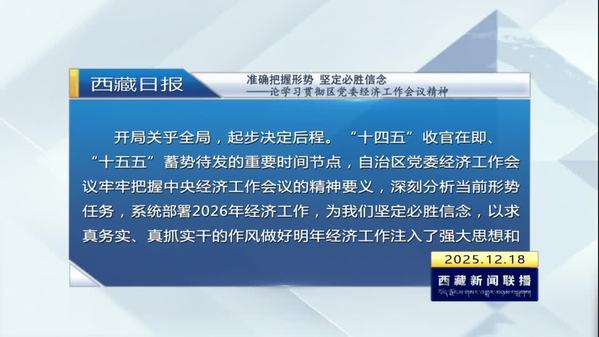 《西藏日报》评论员文章：准确把握形势 坚定必胜信念——论学习贯彻区党委经济工作会议精神