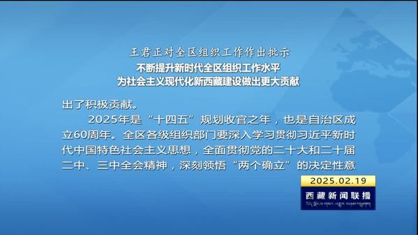 王君正对全区组织工作作出批示 不断提升新时代全区组织工作水平 为社会主义现代化新西藏建设做出更大贡献