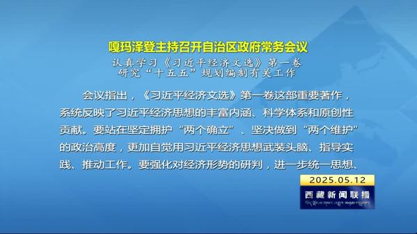 嘎玛泽登：认真学习《习近平经济文选》第一卷 研究“十五五”规划编制有关工作