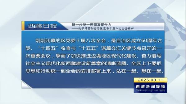 《西藏日报》评论员文章：进一步统一思想凝聚合力——论学习贯彻自治区党委十届八次全会精神