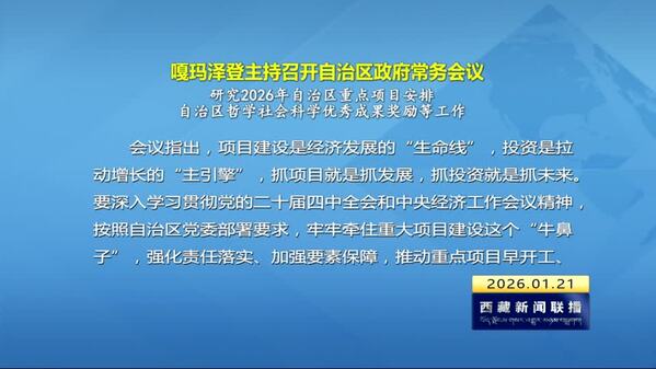嘎玛泽登主持召开自治区政府常务会议 研究2026年自治区重点项目安排 自治区哲学社会科学优秀成果奖励等工作