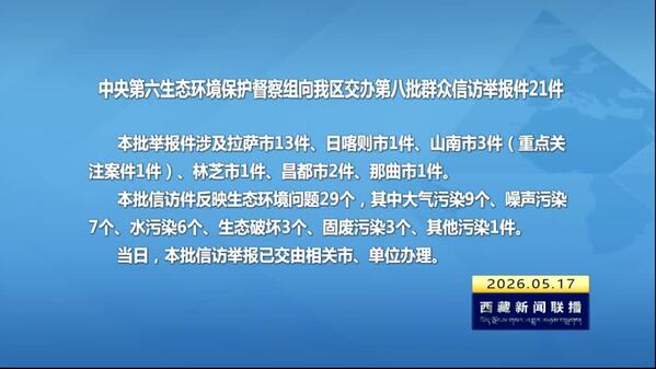 【建设美丽西藏·中央生态环境保护督察进行时】中央第六生态环境保护督察组向西藏自治区交办第八批群众信访举报件21件