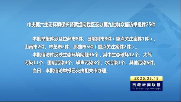 【建设美丽西藏·中央生态环境保护督察进行时】中央第六生态环境保护督察组向我区交办第九批群众信访举报件25件