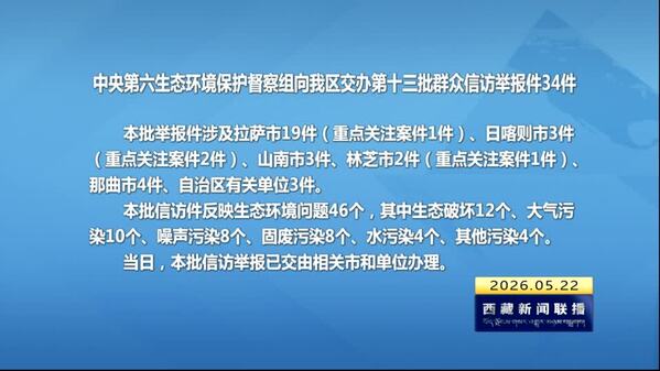 【建设美丽西藏·中央生态环境保护督察进行时】中央第六生态环境保护督察组向西藏自治区交办第十三批群众信访举报件34件