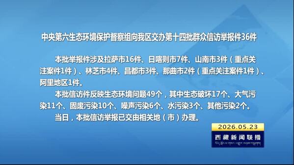 【建设美丽西藏·中央生态环境保护督察进行时】中央第六生态环境保护督察组向西藏自治区交办第十四批群众信访举报件36件