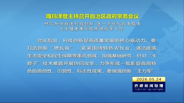 嘎玛泽登主持召开自治区政府常务会议 研究加快推进科技创新 进一步优化政务服务 卫生健康事业提质增效等工作