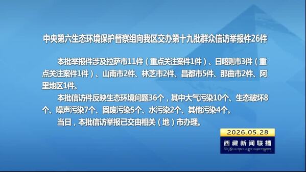 【建设美丽西藏·中央生态环境保护督察进行时】中央第六生态环境保护督察组向西藏自治区交办第十九批群众信访举报件26件