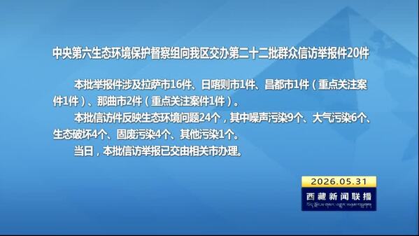 【建设美丽西藏·中央生态环境保护督察进行时】中央第六生态环境保护督察组向西藏自治区交办第二十二批群众信访举报件20件