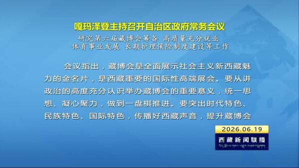 嘎玛泽登主持召开西藏自治区政府常务会议 研究第六届藏博会筹备 高质量充分就业 体育事业发展 长期护理保险制度建设等工作