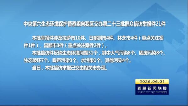 【建设美丽西藏·中央生态环境保护督察进行时】中央第六生态环境保护督察组向西藏自治区交办第二十三批群众信访举报件21件