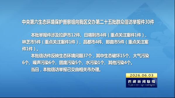【建设美丽西藏·中央生态环境保护督察进行时】中央第六生态环境保护督察组向西藏自治区交办第二十五批群众信访举报件30件