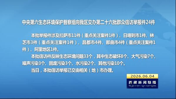 【建设美丽西藏·中央生态环境保护督察进行时】中央第六生态环境保护督察组向西藏自治区交办第二十六批群众信访举报件24件