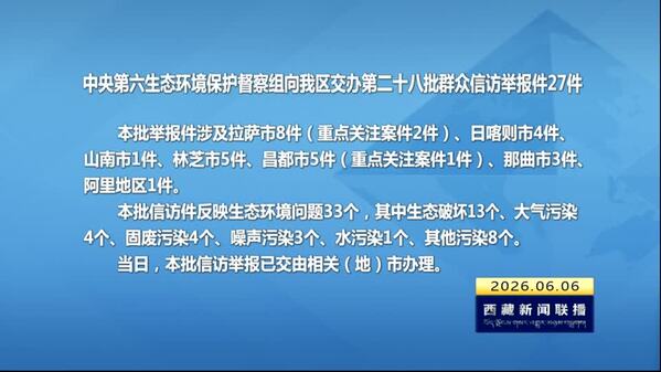 【建设美丽西藏·中央生态环境保护督察进行时】中央第六生态环境保护督察组向西藏自治区交办第二十八批群众信访举报件27件