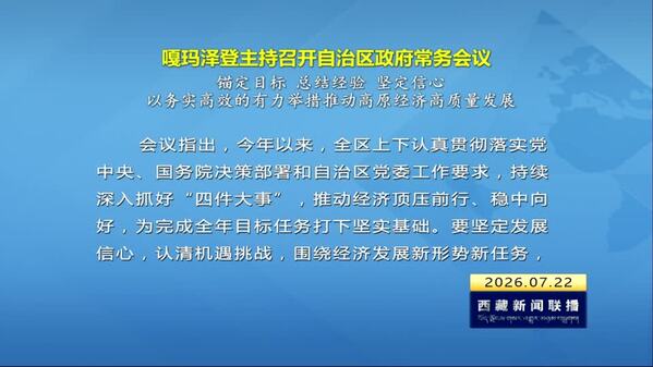 嘎玛泽登主持召开西藏自治区政府常务会议 锚定目标 总结经验 坚定信心 以务实高效的有力举措推动高原经济高质量发展