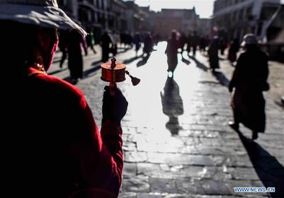 Bustling businesses in Barkhor Street, Lhasa