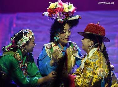 Actors perform traditional Tibetan Opera "Zhowa Sangmu" in Lhasa