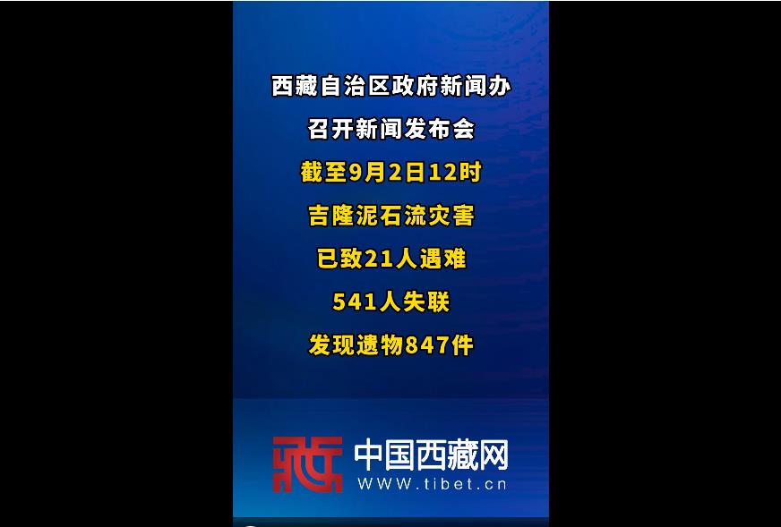 吉隆泥石流灾害已致21人遇难541人失联