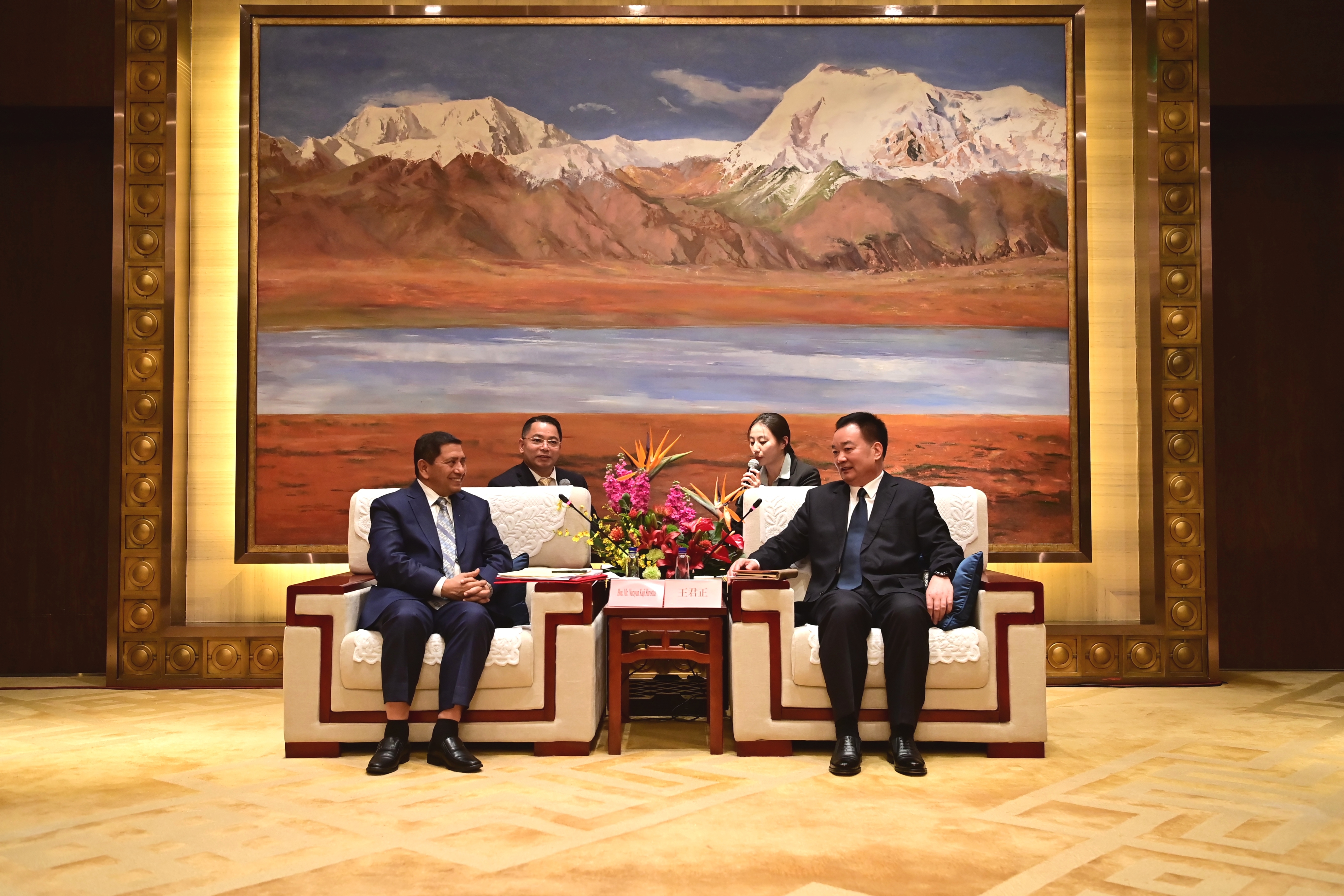 王君正严金海会见尼泊尔副总理兼外交部长施雷斯塔